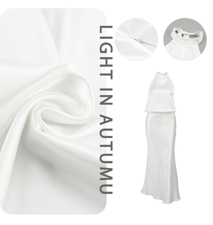 Damen Set aus Haltertop und langem Satinrock mit schwingendem Saum Drune