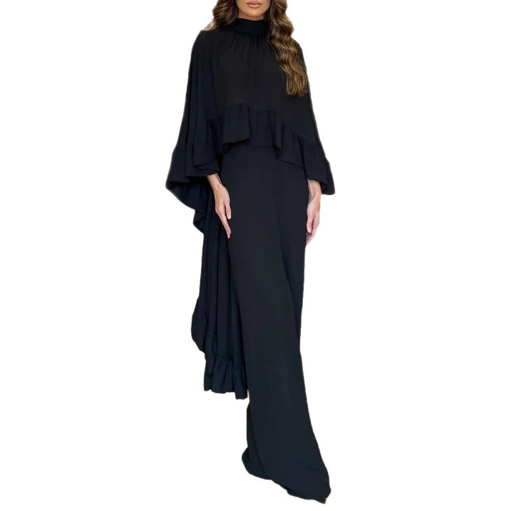 Damen Eleganter Overall mit Cape-Volant und weitem Palazzohosenbein Drune