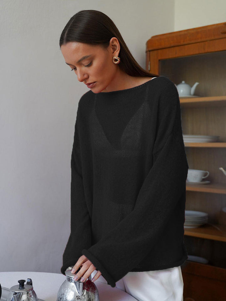 Damen luftiger Strickpullover mit weitem Schnitt und angeschnittenen Ärmeln Drune
