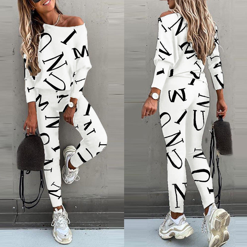 Damen Pyjama-Set mit langärmligem Oberteil und elastischen Hosen Drune