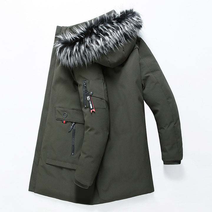 Herren Parka mit Kunstfellkapuze und thermischer Isolierung sowie Multifunktions-Taschen Drune