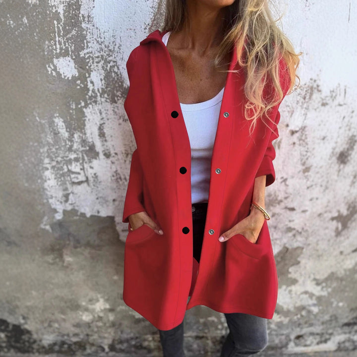 Damen Langer Kapuzen-Cardigan mit Druckknopfleiste, Eingrifftaschen und legerer Silhouette Drune