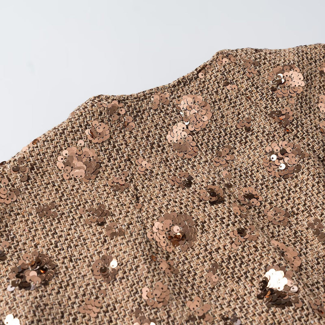 Damen Ärmellose Glitzer-Tweed-Weste mit Wickeloptik und Paillettenbesatz Drune