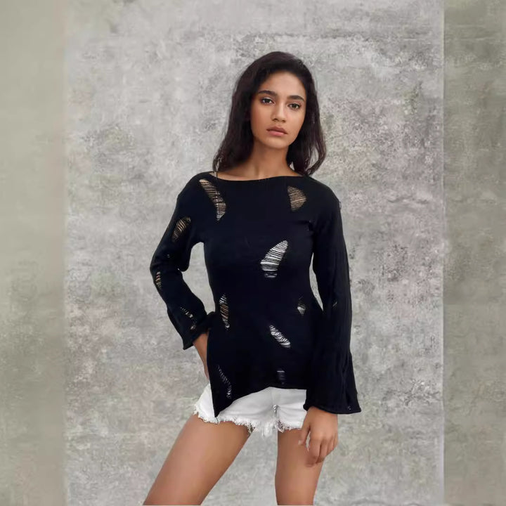 Damen Urbaner Rippstrickpullover mit distressed Details Drune