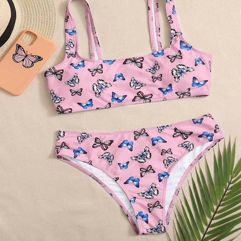 Damen Bikini-Set mit buntem Schmetterlingsmuster Drune