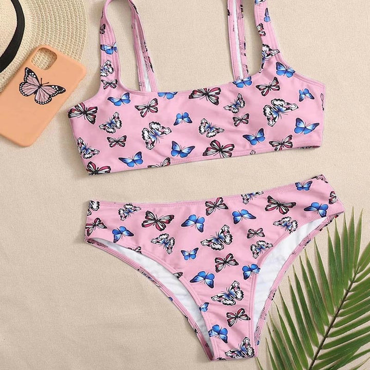 Damen Bikini-Set mit buntem Schmetterlingsmuster Drune