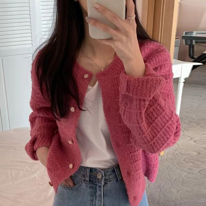 Damen Rippstrickjacke mit Knopfdetails Drune