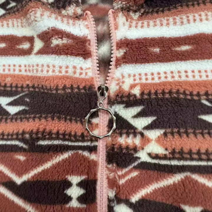 Damen Fleecejacke mit geometrischem Muster und hochwertiger Verarbeitung Drune