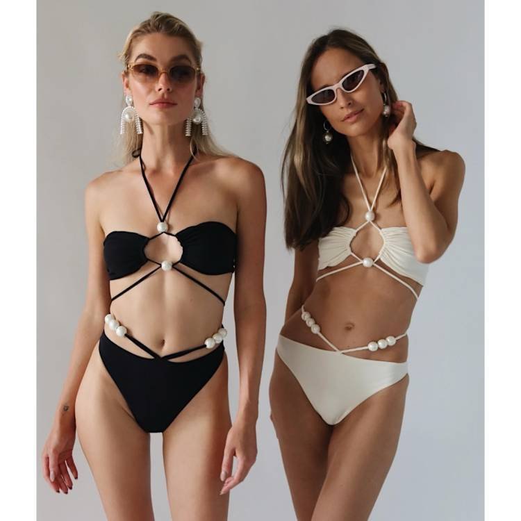 Damen Bikini-Set mit raffinierten Linien und eleganten Perlendetails Drune