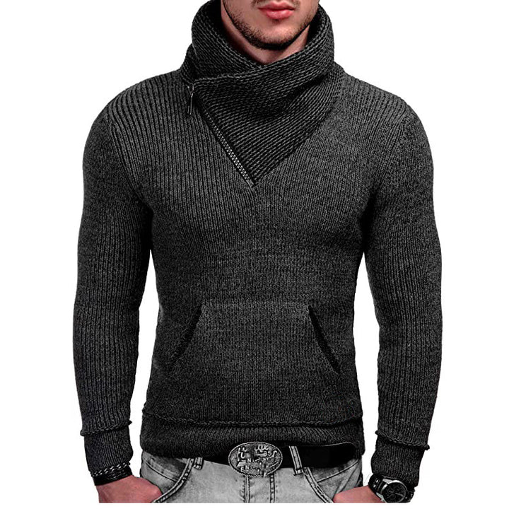Herren modischer Pullover mit breitem Kragen und innovativer Zip-Detail Drune
