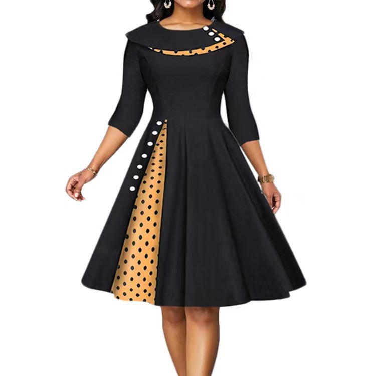 Damen Vintage Elegantes Kleid mit einzigartigem Polka-Dot-Design und ausgestelltem Rock Drune