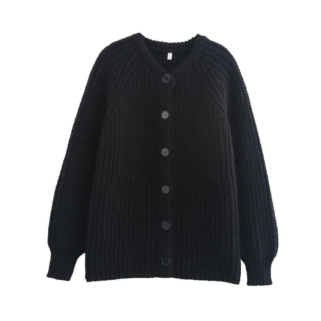 Damen nan grob gestrickte Raglan-Cardigan mit Ballonärmeln und durchgehender Knopfleiste Drune