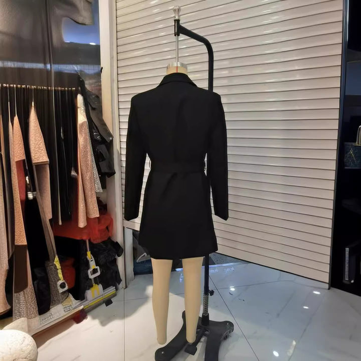 Damen nan taillierter Gürtel-Blazer mit asymmetrischem Schalkragen und Pattentaschen Drune