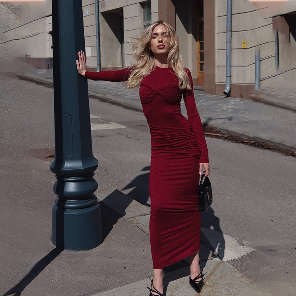 Damen Elegantes und figurbetontes Maxikleid mit Raffungen Drune