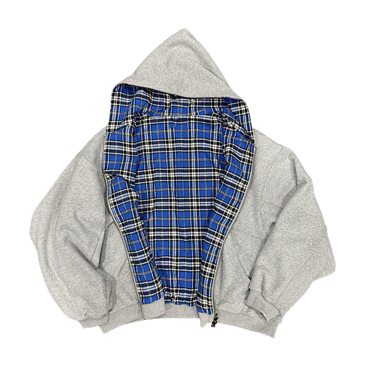 Herren gepolsterter Hoodie mit kariertem Futter und durchgehendem Reißverschluss Drune