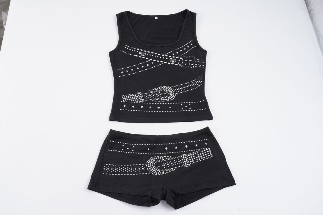 Damen ärmelloses Top mit Glitzer-Design und U-Ausschnitt Drune