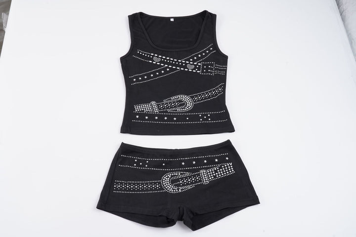 Damen ärmelloses Top mit Glitzer-Design und U-Ausschnitt Drune