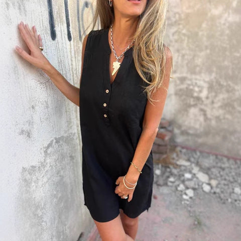Damen lässiges Hemdkleid aus Leinen mit Knopfdetails Drune