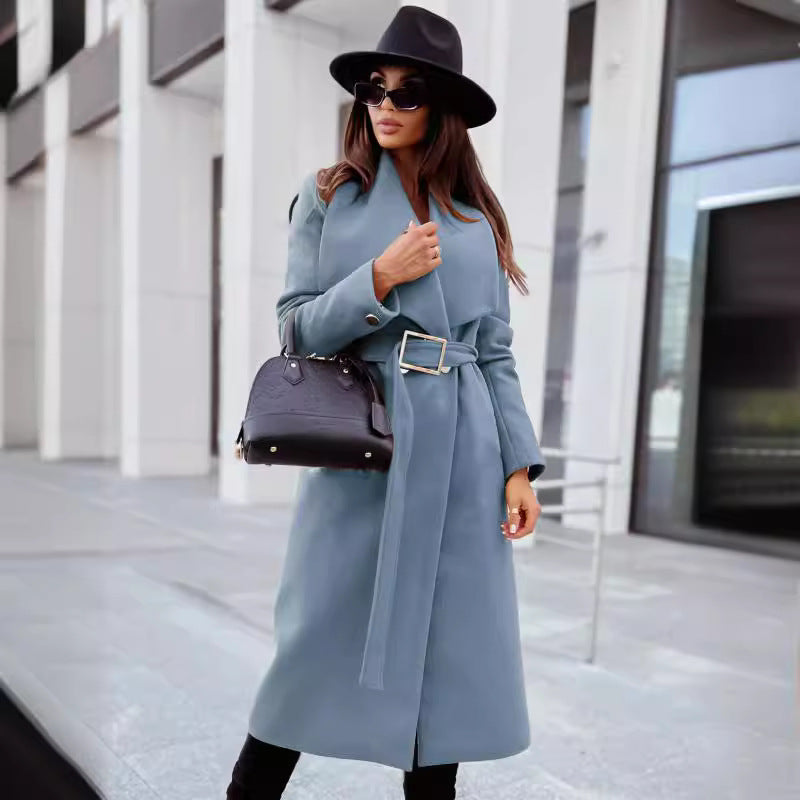 Damen Eleganter Trenchcoat mit Gürtel und strukturiertem Stoff Drune