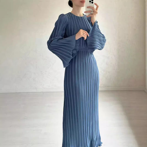 Damen Plissiertes Maxikleid mit voluminösen Ärmeln Drune