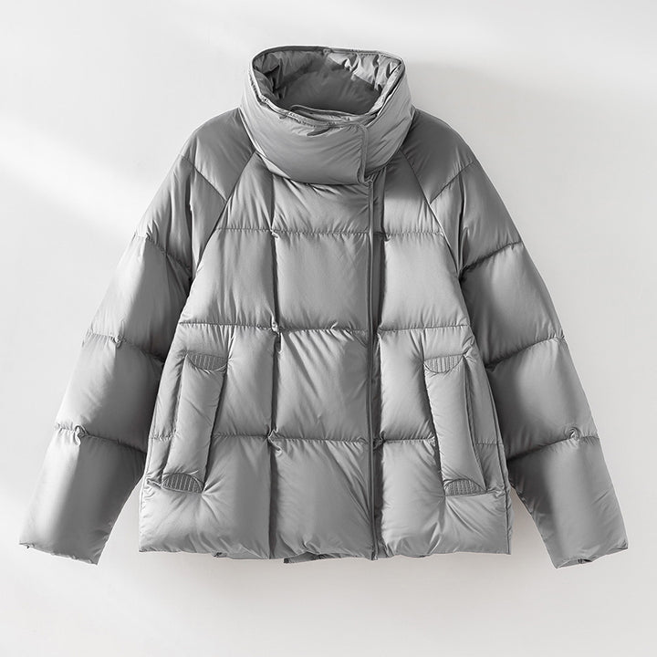 Damen Kurze Boxy-Pufferjacke mit hohem Stehkragen und Raglanärmeln Drune