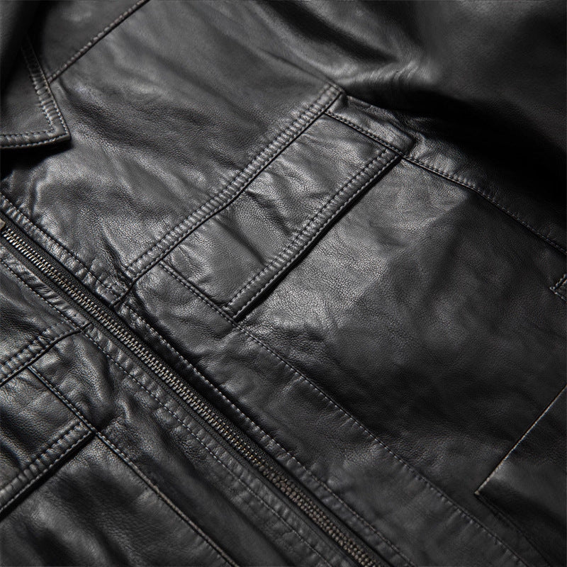 Herren Glatte Lederoptik-Blousonjacke im Hemdjacken‑Stil mit durchgehendem Reißverschluss Drune