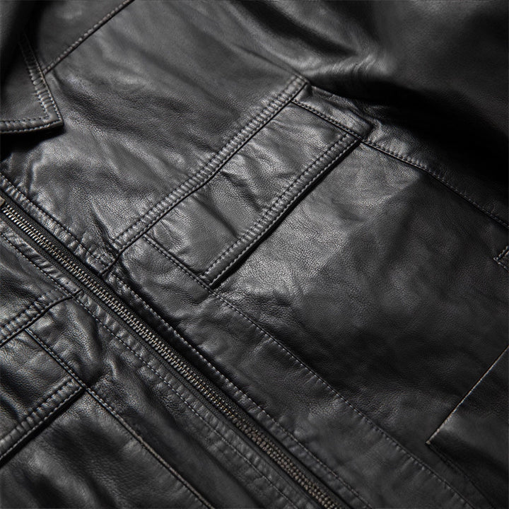 Herren Glatte Lederoptik-Blousonjacke im Hemdjacken‑Stil mit durchgehendem Reißverschluss Drune