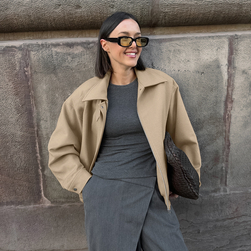 Damen Oversized Baumwolljacke mit Stehkragen und praktischen Taschen Drune