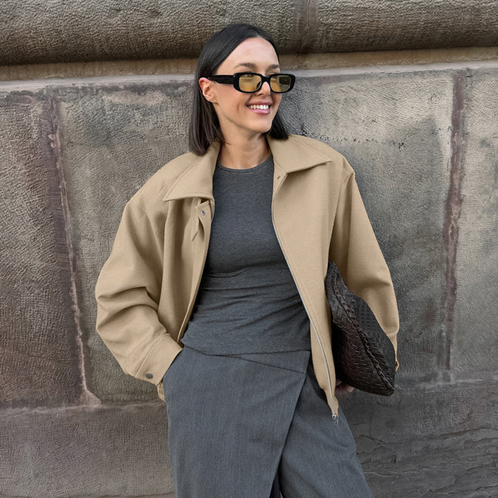 Damen Oversized Baumwolljacke mit Stehkragen und praktischen Taschen Drune