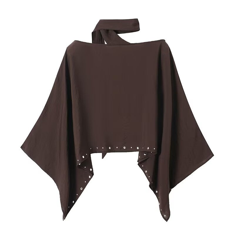 Damen Asymmetrisches Poncho‑Cape mit Bindeschal und Ösenbesatz Drune