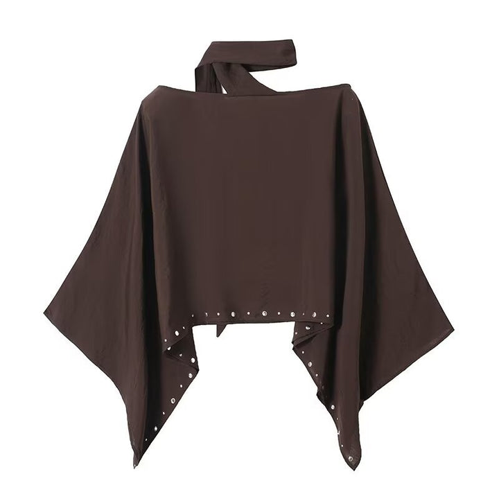 Damen Asymmetrisches Poncho‑Cape mit Bindeschal und Ösenbesatz Drune