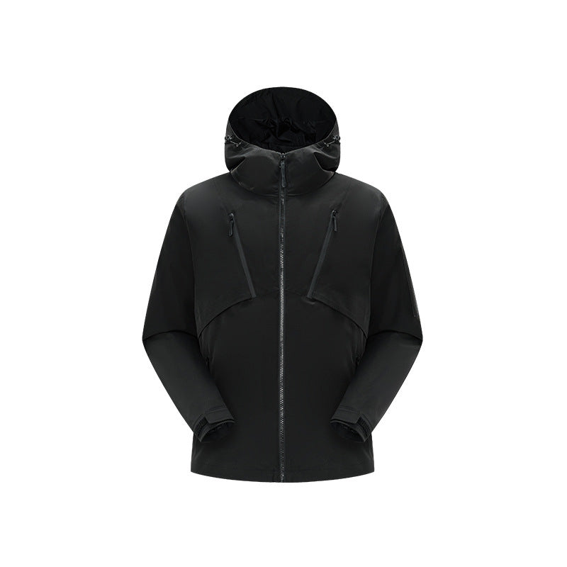 Herren Technische Softshelljacke mit Kapuze, wasserabweisender Membran und multiplen Reißverschlusstaschen Drune