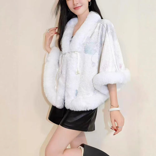 Damen elegante Kuscheljacke mit luxuriösem Fellkragen Drune