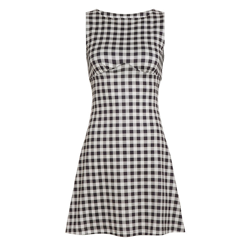 Damen süßes Vichy-Kleid mit femininer Silhouette und Rüschendetails Drune