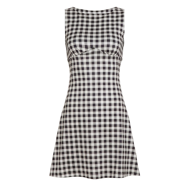 Damen süßes Vichy-Kleid mit femininer Silhouette und Rüschendetails Drune