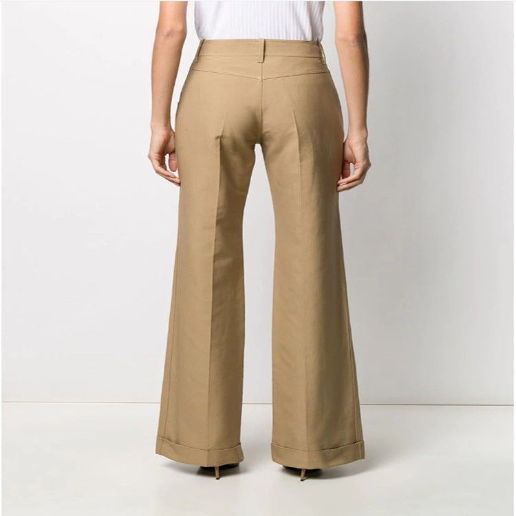 Damen Hochtaillierte Weite Tailoring‑Hose mit Bügelfalte und Aufschlag Drune