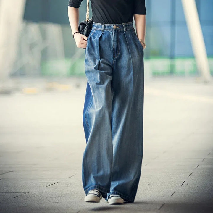 Damen Weite Denim-Hose im lässigen Hochbund-Stil Drune