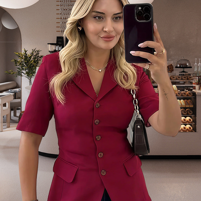 Damen Elegante Kurzjacke mit goldenen Knopfdetails Drune