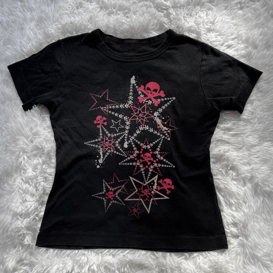 Damen T-Shirt mit kreativem Skull-Design und auffälligem Sternen-Print Drune