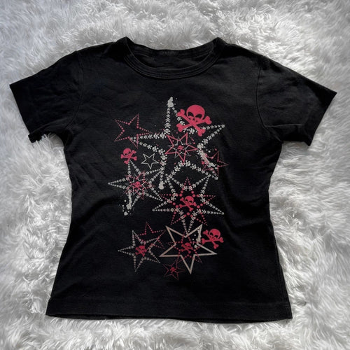 Damen T-Shirt mit kreativem Skull-Design und auffälligem Sternen-Print Drune