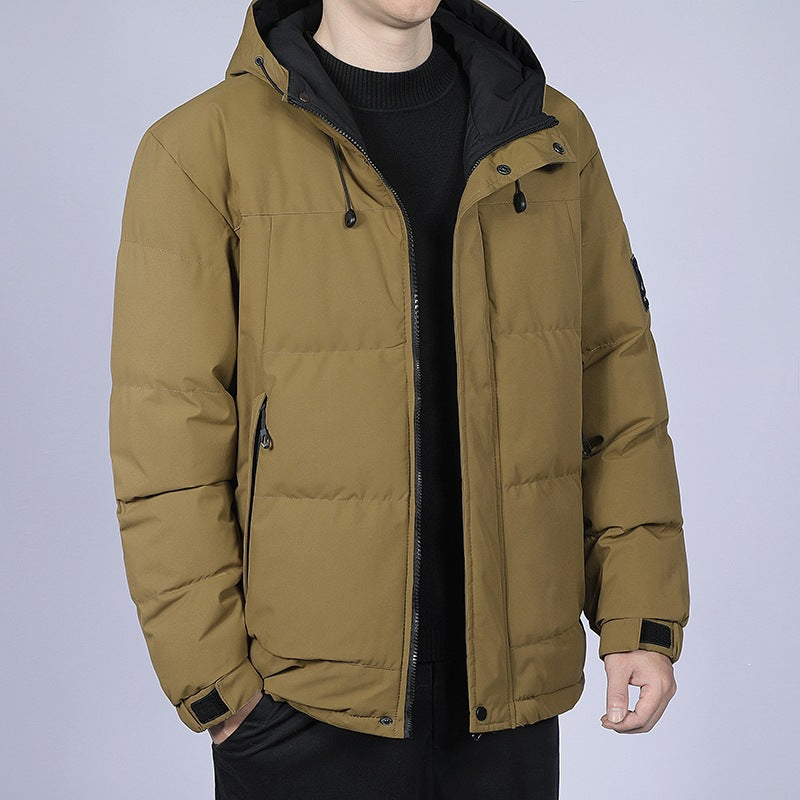 Herren Kurz geschnittene gesteppte Winterjacke mit Kapuze, winddichter Membran & verstellbaren Manschetten Drune