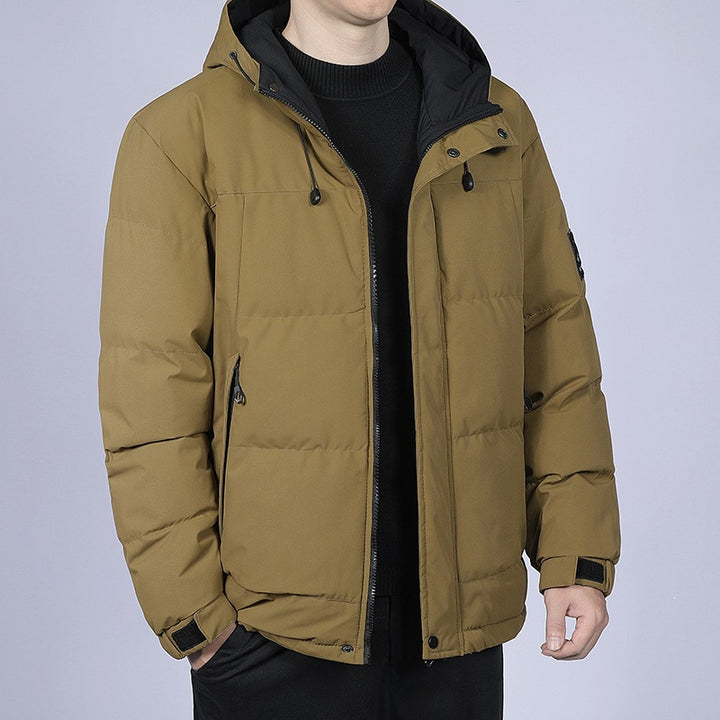 Herren Kurz geschnittene gesteppte Winterjacke mit Kapuze, winddichter Membran & verstellbaren Manschetten Drune