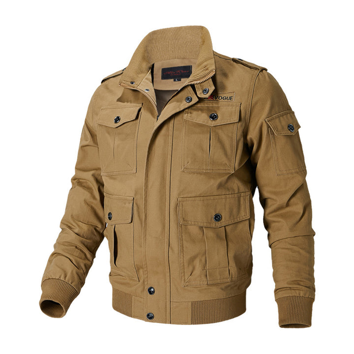 Herren nan militärische Fieldjacke mit Mehrfach-Taschen, Schulterklappen und Rippbündchen Drune