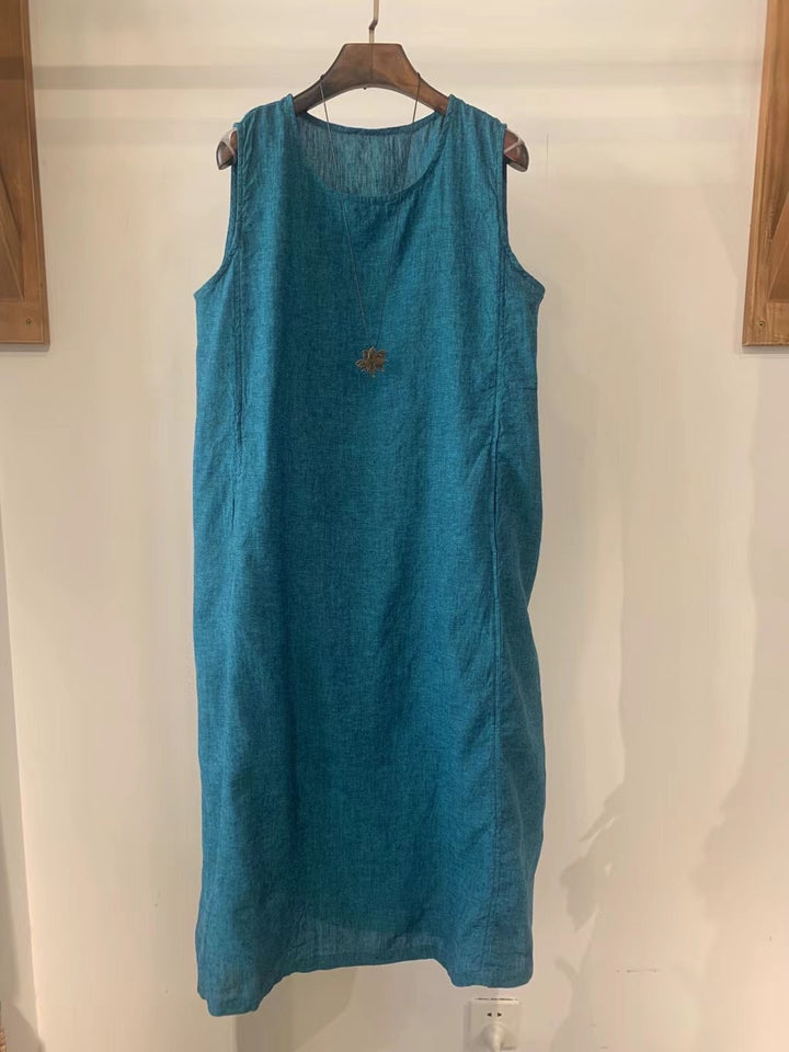 Damen Ärmelloses Leinen Shift Kleid Drune