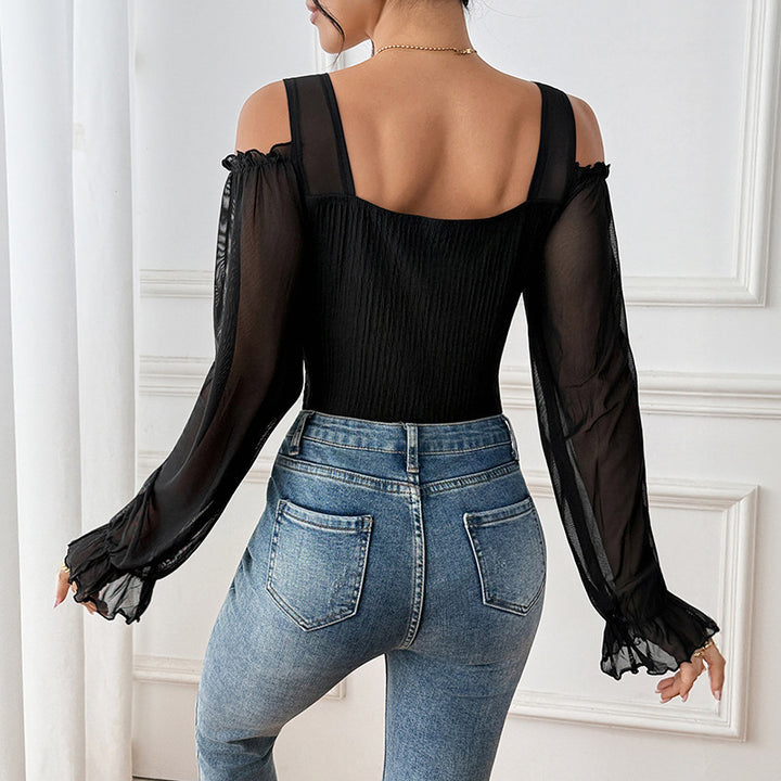 Damen Elegantes Oberteil mit raffinierten transparenten Ärmel Drune