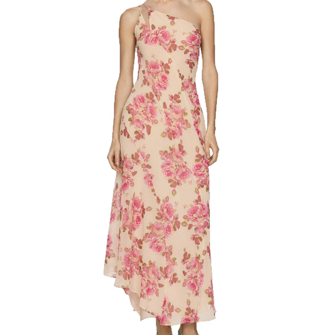 Damen asymmetrisches Maxikleid mit floralem Muster und einem Schulterdesign Drune