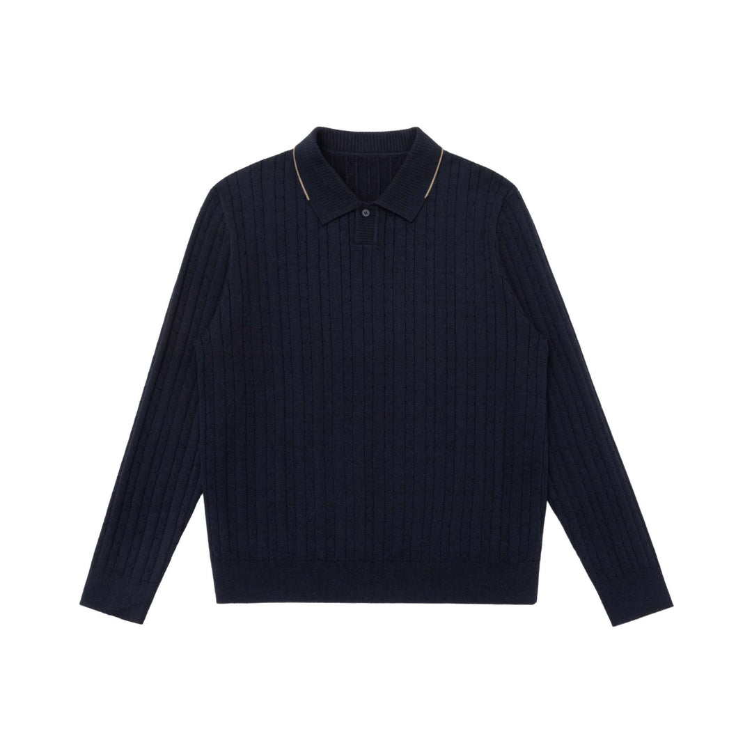 Herren Zopfstrick-Polokragenpullover mit halber Knopfleiste Drune