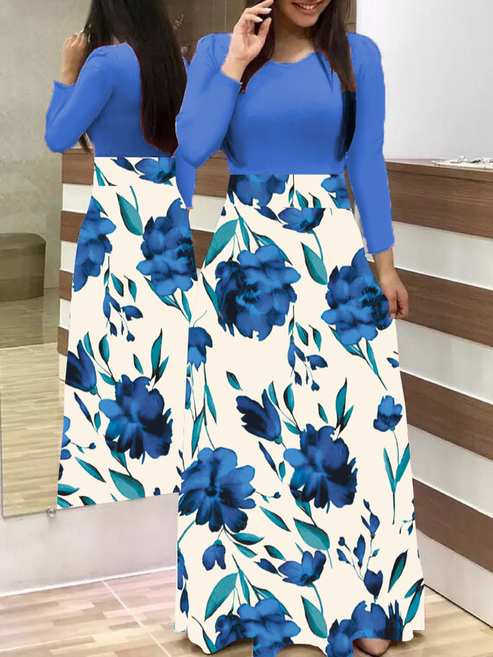 Damen Fließender Maxirock mit hoher Taille und großem Blumenprint Drune