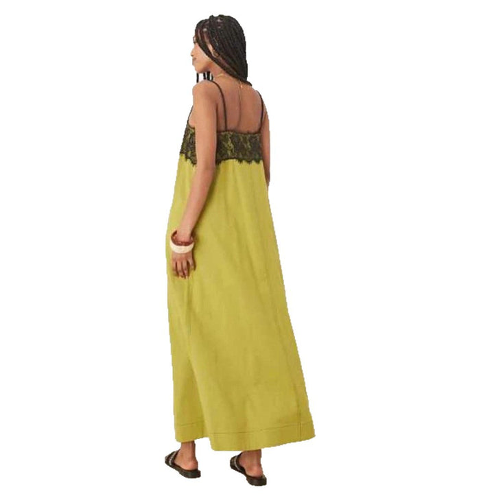 Damen nan nachtwäscheinspiriertes Maxikleid mit Spitzenbustier und schmalen Spaghettiträgern Drune