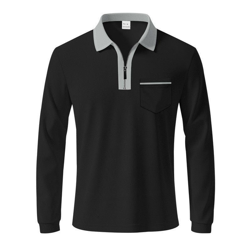 Herren Langarm-Polo mit Reißverschluss und Brusttasche Drune